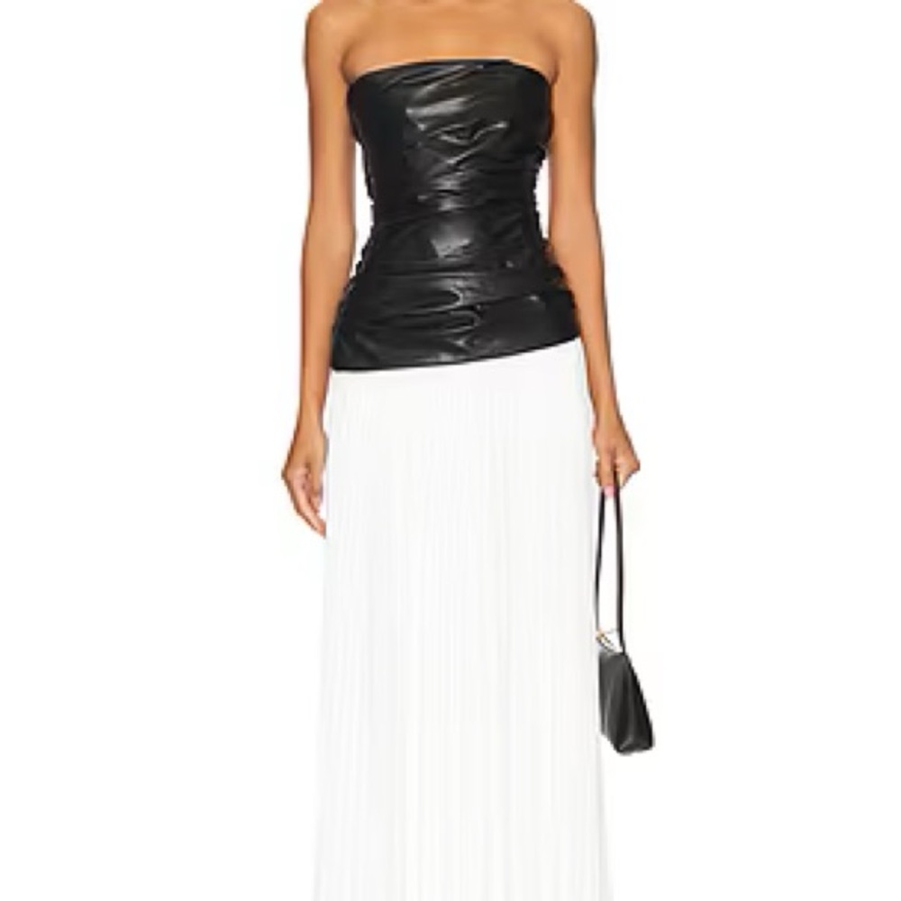 NWT SIMKHAI Arie Leather Crepe Strapless Chic Dress Size 8 Holiday Party Ready - Picture 12 of 13